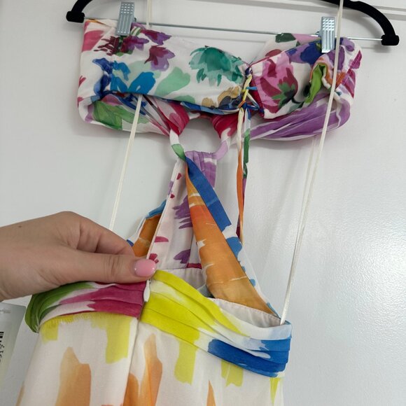 PatBO Bloom Cutout Flare Maxi Dress Halter Neck Back Tie Multicolor Print Size 6 - Picture 15 of 15